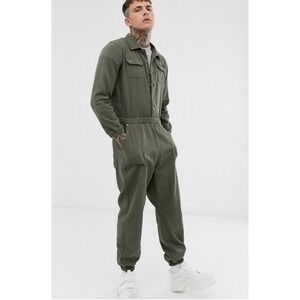 LIQUOR N POKER Men's Green Oversized Boiler Suit Military Style Jumpsuit Size 32